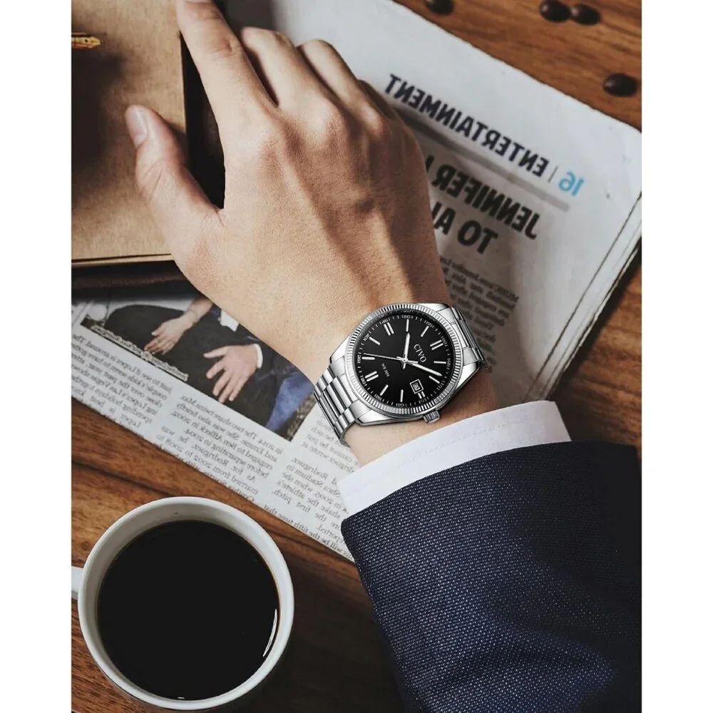 Men's Sliver- Black Stainless Steel Hook Buckle Analog Comfortable Stylish Watch